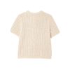 Round neck transparent stiff yarn bow decoration knitted short sleeved top for women