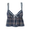 Lace bow embellished plaid camisole vest for women