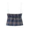 Lace bow embellished plaid camisole vest for women