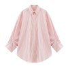 Collar long sleeved contrasting striped shirt top for women