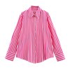 Collar long sleeved contrasting striped shirt top for women4